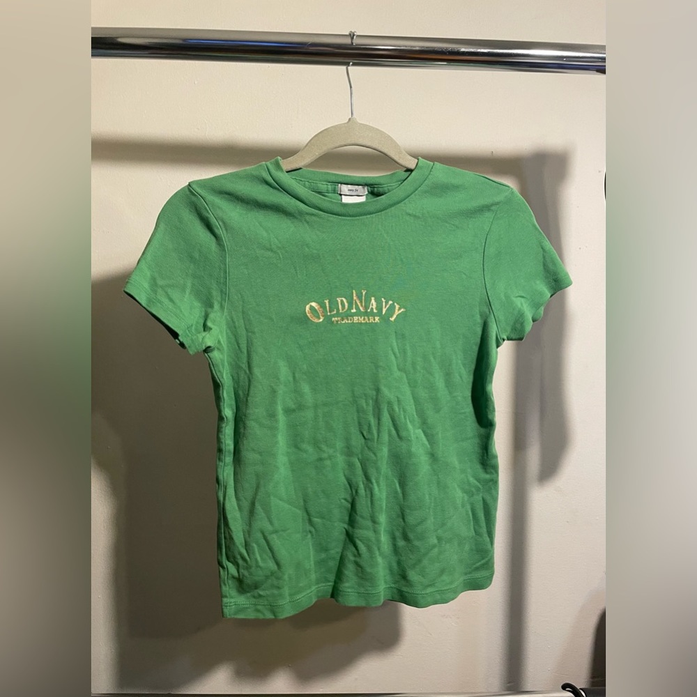 Old Navy Gold Logo Easy Fit Short Sleeve Green Shirt size Small